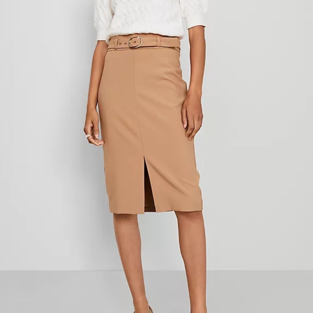 NWT Ann Taylor Twill Belted Midi Pencil Skirt Size 10